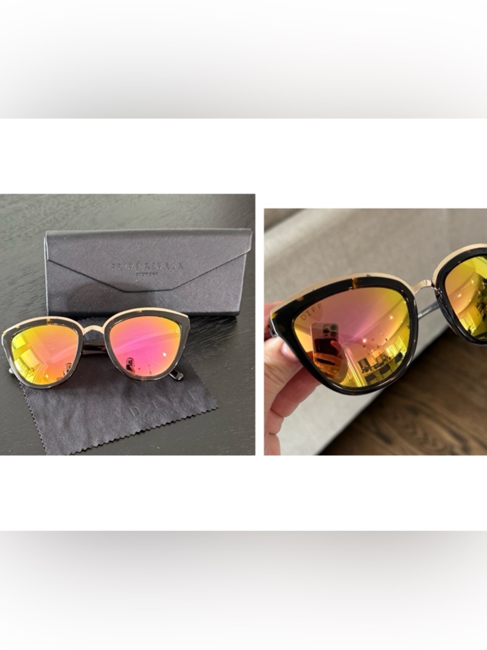 Diff Rose Cat eye Sunglasses Tortoise with Pink and Yellow Gold Lenses